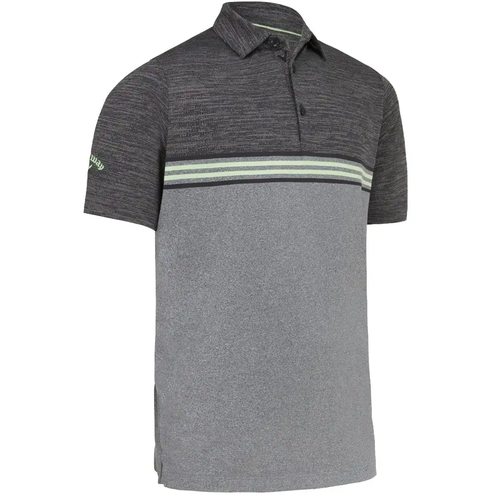 Callaway Heather Chest Stripe Polo Shirt - Caviar Heather 1 Callaway Heather Chest Stripe Polo Shirt - Caviar Heather